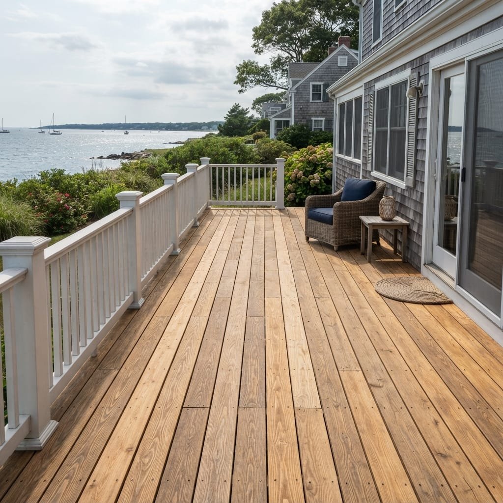 Washed cedar deck boards on coastal property