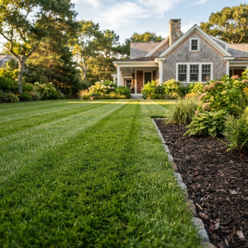 Manicured coastal Connecticut lawn